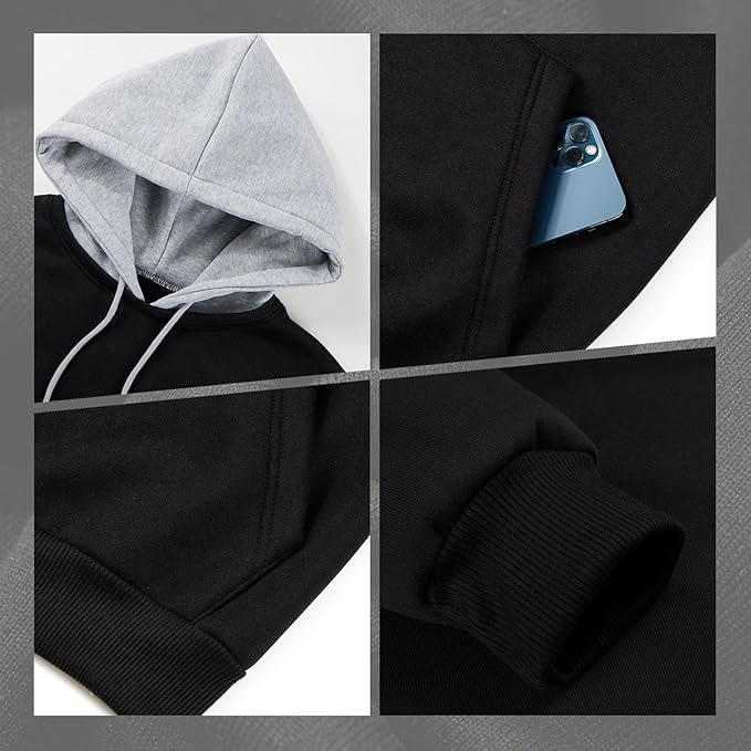Bluza lejera pentru barbati, cu maneci lungi, hanorac negru/gri cu gluga S [6]
