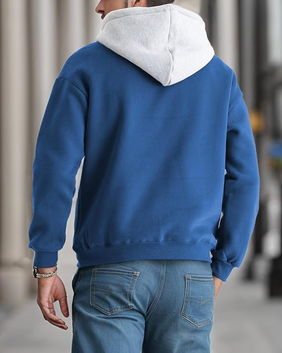 Bluza lejera pentru barbati, cu maneci lungi, hanorac albastru/gri cu gluga XL [3]
