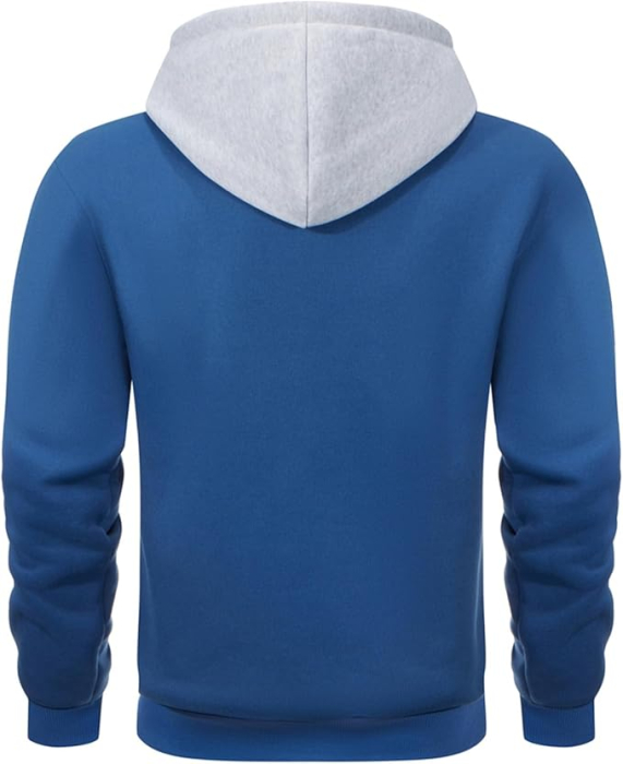 Bluza lejera pentru barbati, cu maneci lungi, hanorac albastru/gri cu gluga L [5]