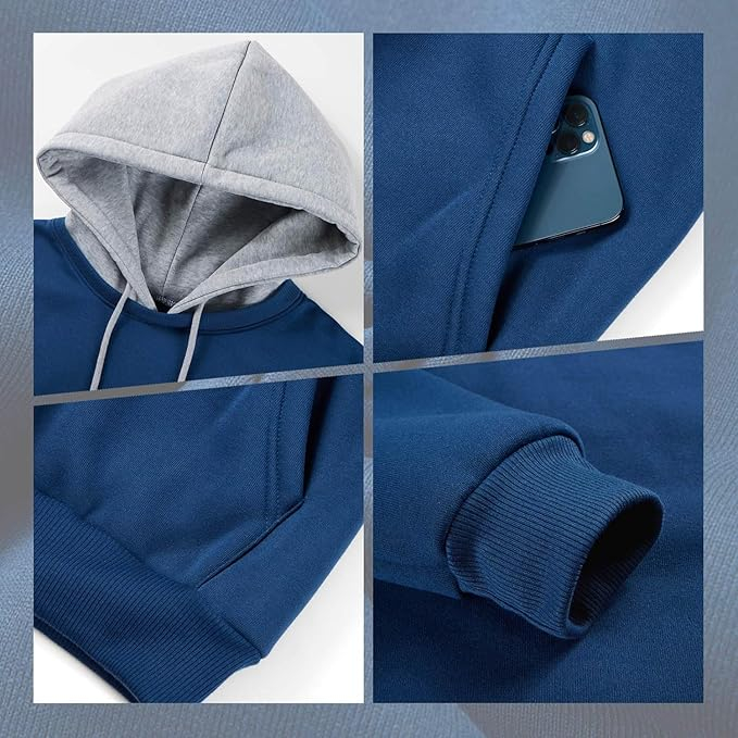Bluza lejera pentru barbati, cu maneci lungi, hanorac albastru/gri cu gluga XL [6]
