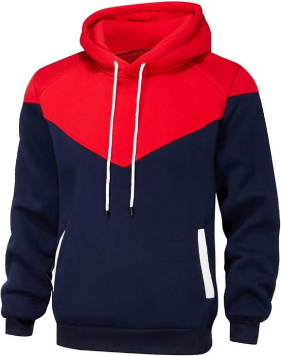 Bluza lejera pentru barbati, cu maneci lungi, hanorac albastru/rosu cu gluga S [2]