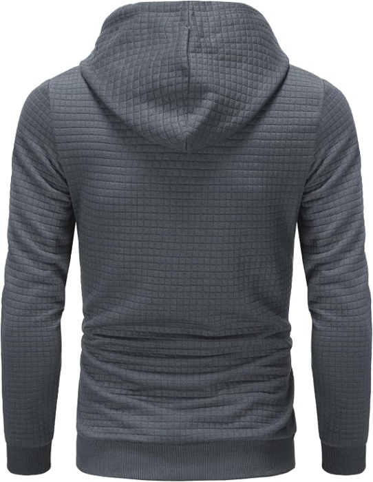 Hanorac gri Bărbați Huayuzh, cu Glugă, Model Carouri Jacquard, Buzunar Cangur, 2XL [2]