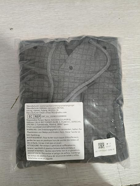 Hanorac gri Bărbați Huayuzh, cu Glugă, Model Carouri Jacquard, Buzunar Cangur, 2XL [7]
