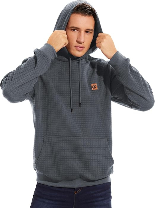 Hanorac gri Bărbați Huayuzh, cu Glugă, Model Carouri Jacquard, Buzunar Cangur, 2XL [5]