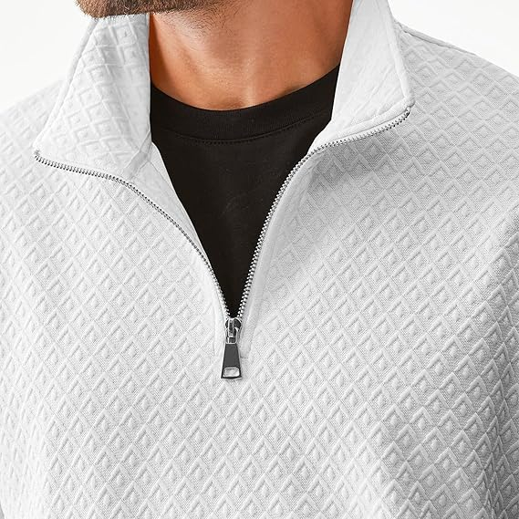 Bluza lejera pentru barbati, cu maneci lungi, pulover Alb cu fermoar 1/4 3XL [4]