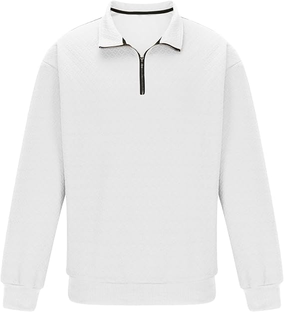 Bluza lejera pentru barbati, cu maneci lungi, pulover Alb cu fermoar 1/4 3XL [5]