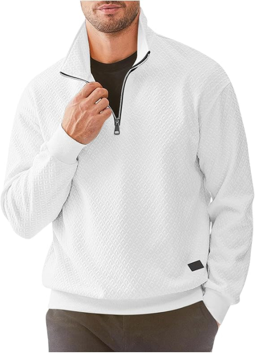 Bluza lejera pentru barbati, cu maneci lungi, pulover Alb cu fermoar 1/4 3XL [1]