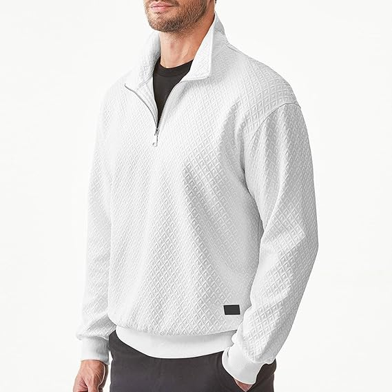 Bluza lejera pentru barbati, cu maneci lungi, pulover Alb cu fermoar 1/4 3XL [2]