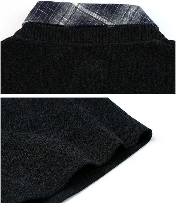 Bluza neagra lejera pentru barbati, cu maneci lungi, pulover cu decolteu camasa XL [5]