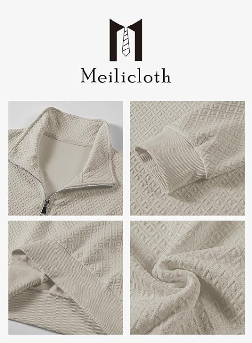 Bluza lejera pentru barbati, cu maneci lungi, pulover Bej cu fermoar 1/4 3XL [4]