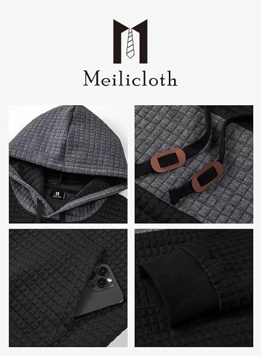 Bluza lejera pentru barbati, cu maneci lungi, hanorac negru cu gluga 2XL [5]