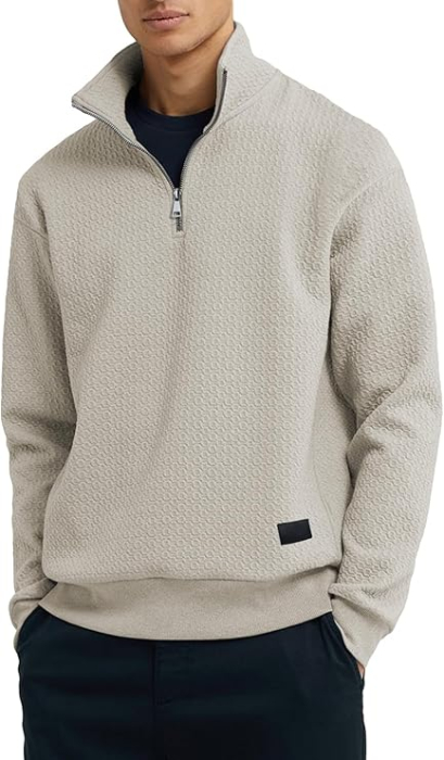 Bluza lejera pentru barbati, cu maneci lungi, pulover Bej cu fermoar 1/4 3XL [7]