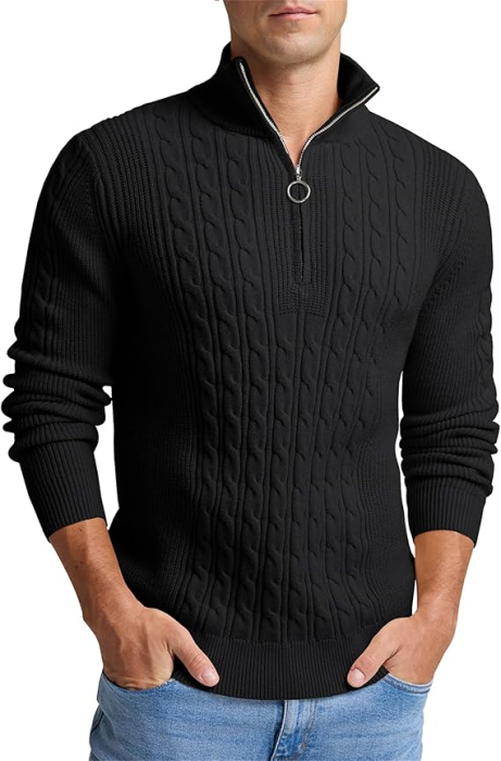 Bluza lejera pentru barbati, cu maneci lungi, pulover L Negru [1]