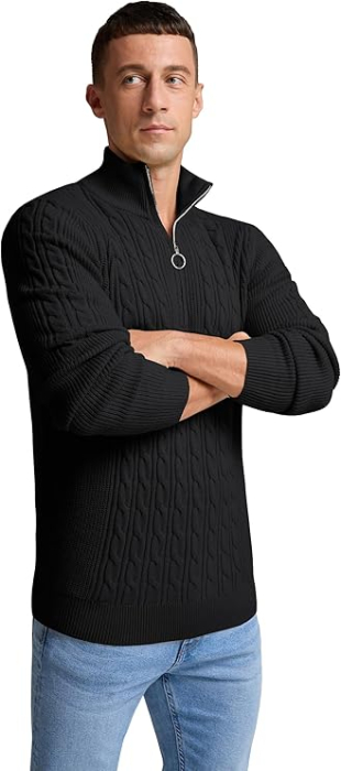 Bluza lejera pentru barbati, cu maneci lungi, pulover L Negru [4]