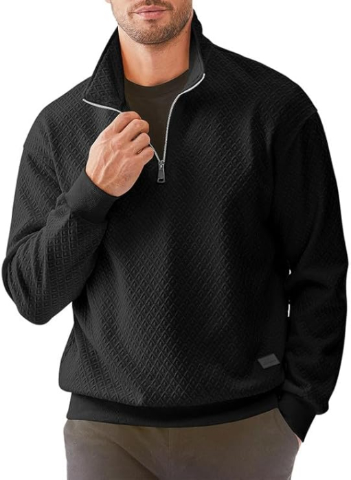 Bluza lejera pentru barbati, cu maneci lungi, pulover negru cu fermoar 1/4 M [1]