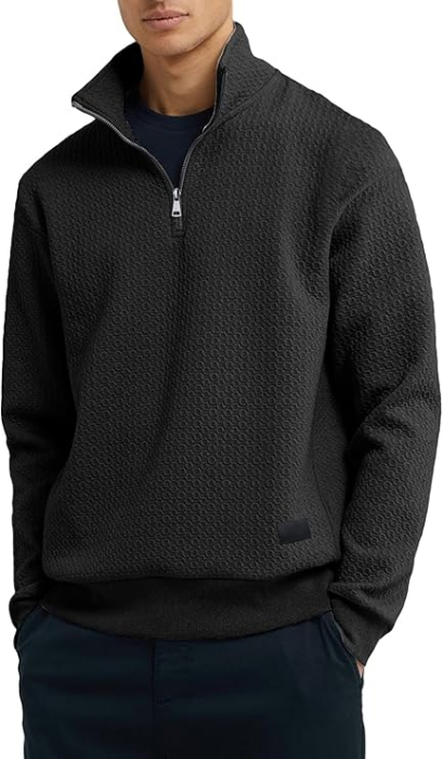 Bluza lejera pentru barbati, cu maneci lungi, pulover negru cu fermoar 1/4 M [7]