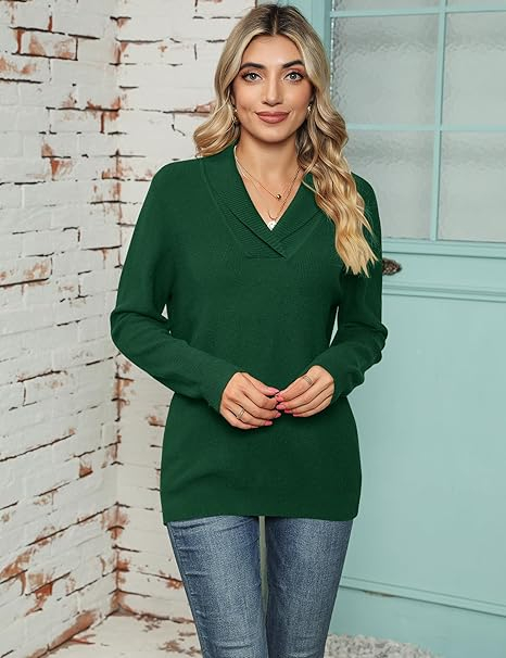 Bluza verde lejera pentru femei, maneci lungi, decolteu in V, M [4]