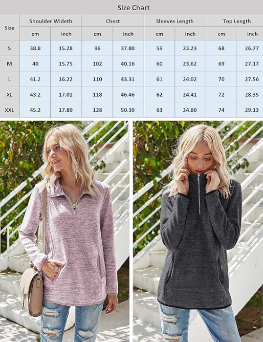 Bluza lejera pentru femei, maneci lungi, guler inalt, fermoar 3/4, crem/gri M [2]