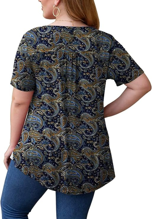 Bluza lejera pentru femei, maneci scurte, dantelate, albastru inchis L [3]