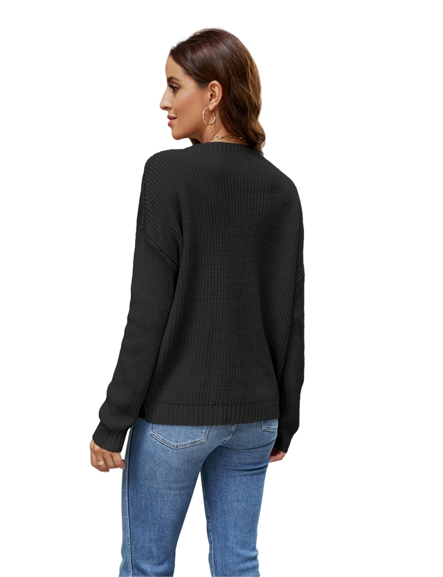 Bluza lejera pentru femei, pulover fin, cu buzunar la piept, negru M [2]