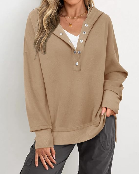 Bluza lejera pentru femei, pulover respirabil, decolteu V maro 2XL [3]