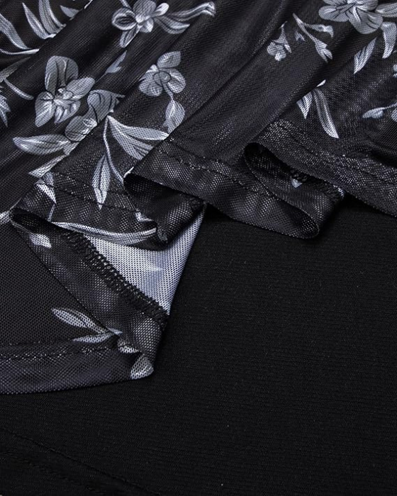 Bluza lejera pentru femei, subtire, respirabila, maneci scurte, neagra cu flori XL [4]