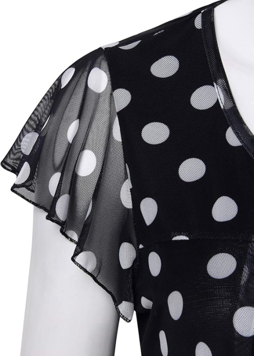 Bluza lejera pentru femei, subtire, respirabila, maneci scurte, neagra cu buline XL [3]