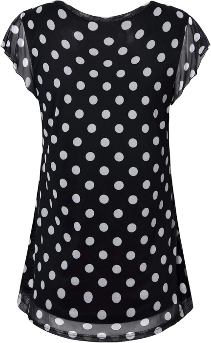 Bluza lejera pentru femei, subtire, respirabila, maneci scurte, neagra cu buline XL [2]