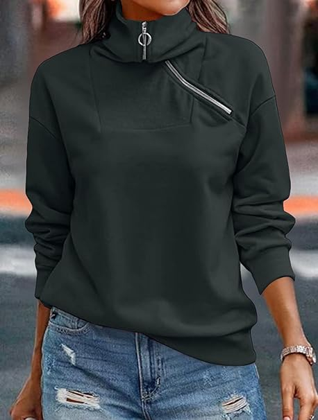 Bluza lejera pentru femei, top cu maneci lungi, verde inchis S [2]