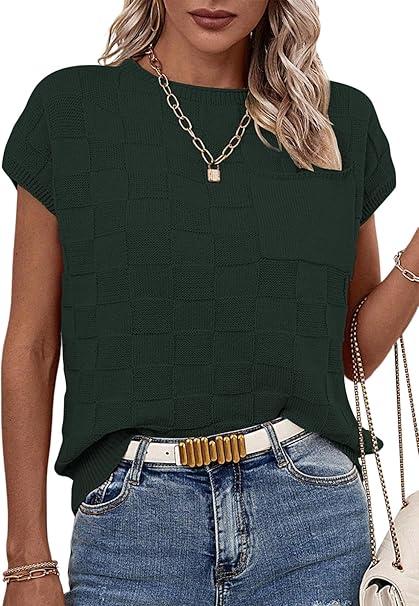 Bluza lejera pentru femei, top cu maneci scurte, Verde L [3]