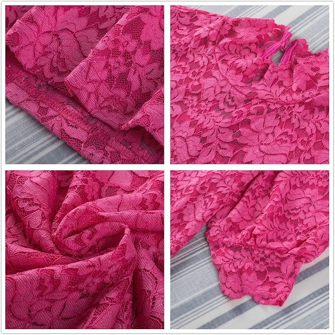 Bluza lejera pentru femei, top cu maneci scurte, dantele Roz L [4]