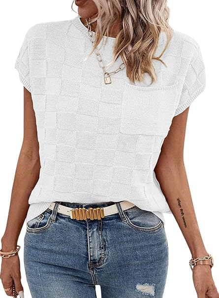 Bluza lejera pentru femei, top cu maneci scurte, Alb L [1]