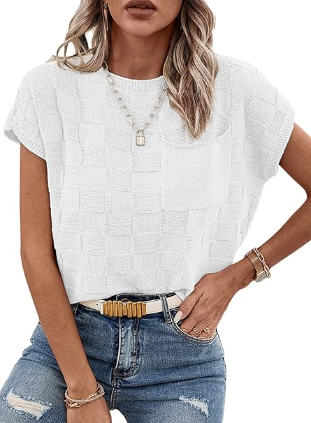 Bluza lejera pentru femei, top cu maneci scurte, Alb L [2]