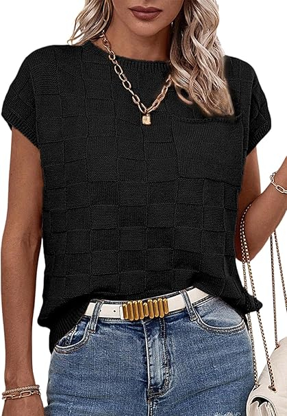 Bluza lejera pentru femei, top cu maneci scurte, Negru L [4]