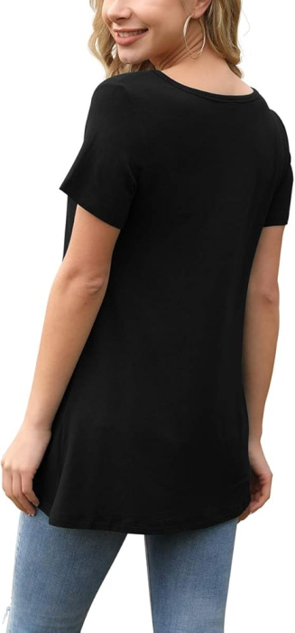 Bluza lejera pentru femei, top cu maneci scurte, neagra XL [3]