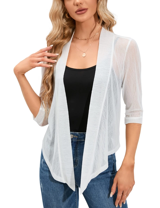 Bluza lejera pentru femei, top cu maneci 3/4, alba M [1]