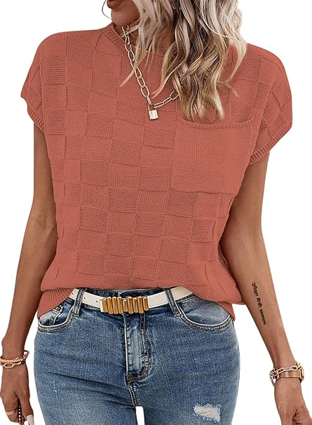 Bluza lejera pentru femei, top cu maneci scurte, Maro M [1]
