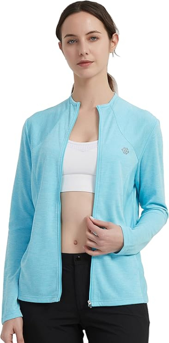 Bluza sport pentru femei, cu fermoar si buzunare, albastru deschis 2XL [3]