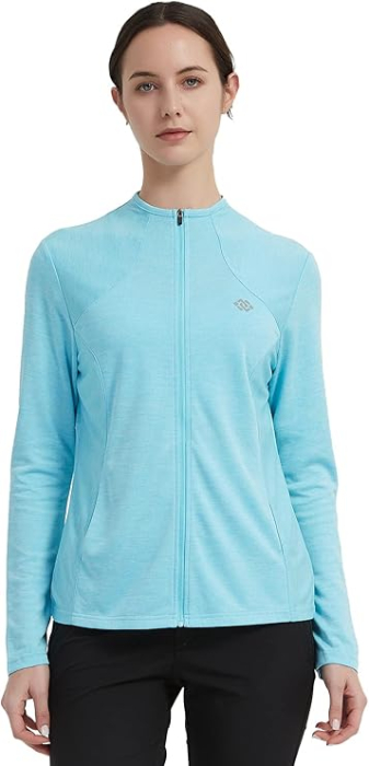 Bluza sport pentru femei, cu fermoar si buzunare, albastru deschis 2XL [7]