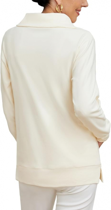 Bluza lejera, pulover tricotat, cu fermoar scurt pentru femei, Bej, marime 2XL [2]