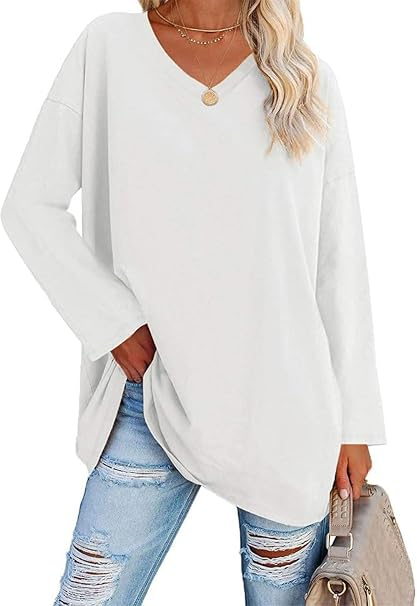 Bluza lejera supradimensionata pentru femei, top cu maneci lungi, alb XL [1]