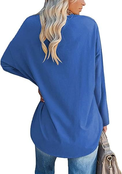 Bluza lejera supradimensionata pentru femei, top cu maneci lungi, albastra M [2]