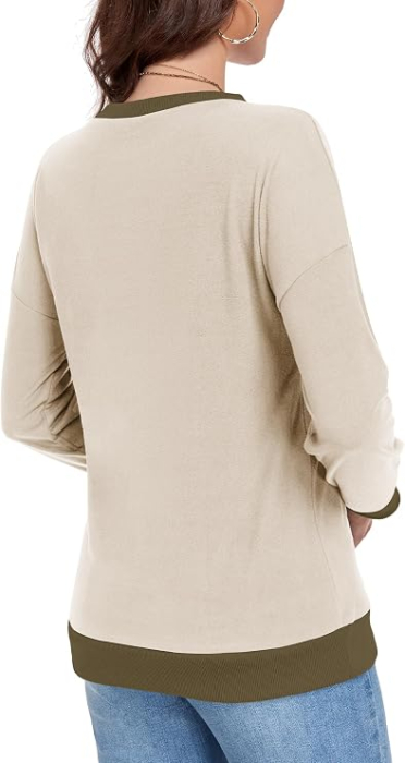 Bluza kaki, lejera pentru femei, cu maneci lungi, guler rotund, M [4]