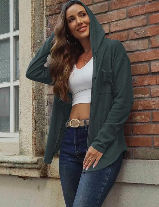 Bluza verde lejera, Pulover cu Decolteu V Petrecut, Mâneci Lungi, Moale și Elegant, M [2]