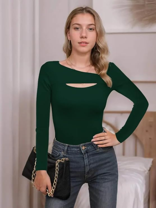 Bluza mulata, cu dungi, slim fit, de vară, taietura asimetrica verde S [3]