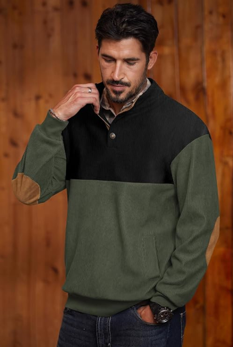 Bluză verde Bărbați, Pulover cu Fleece, Guler Înalt, Buzunar Cangur, Mâneci Lungi, M [3]
