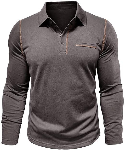 Bluza gri casual respirabila pentru barbati, decolteu despicat cu nasturi M [3]