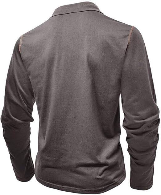 Bluza gri casual respirabila pentru barbati, decolteu despicat cu nasturi M [4]