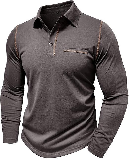 Bluza gri casual respirabila pentru barbati, decolteu despicat cu nasturi M [2]