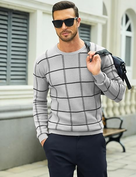 Bluza gri casual respirabila pentru barbati, pulover tricotat, M [4]